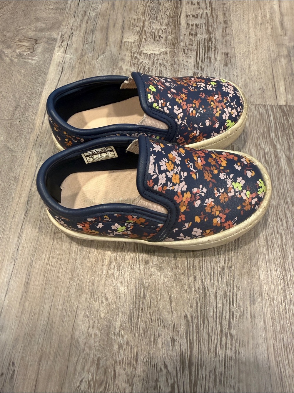 Carter’s Toddler Floral Slip-On Shoes Size 5 Navy Canvas Sneakers - Picture 3 of 7